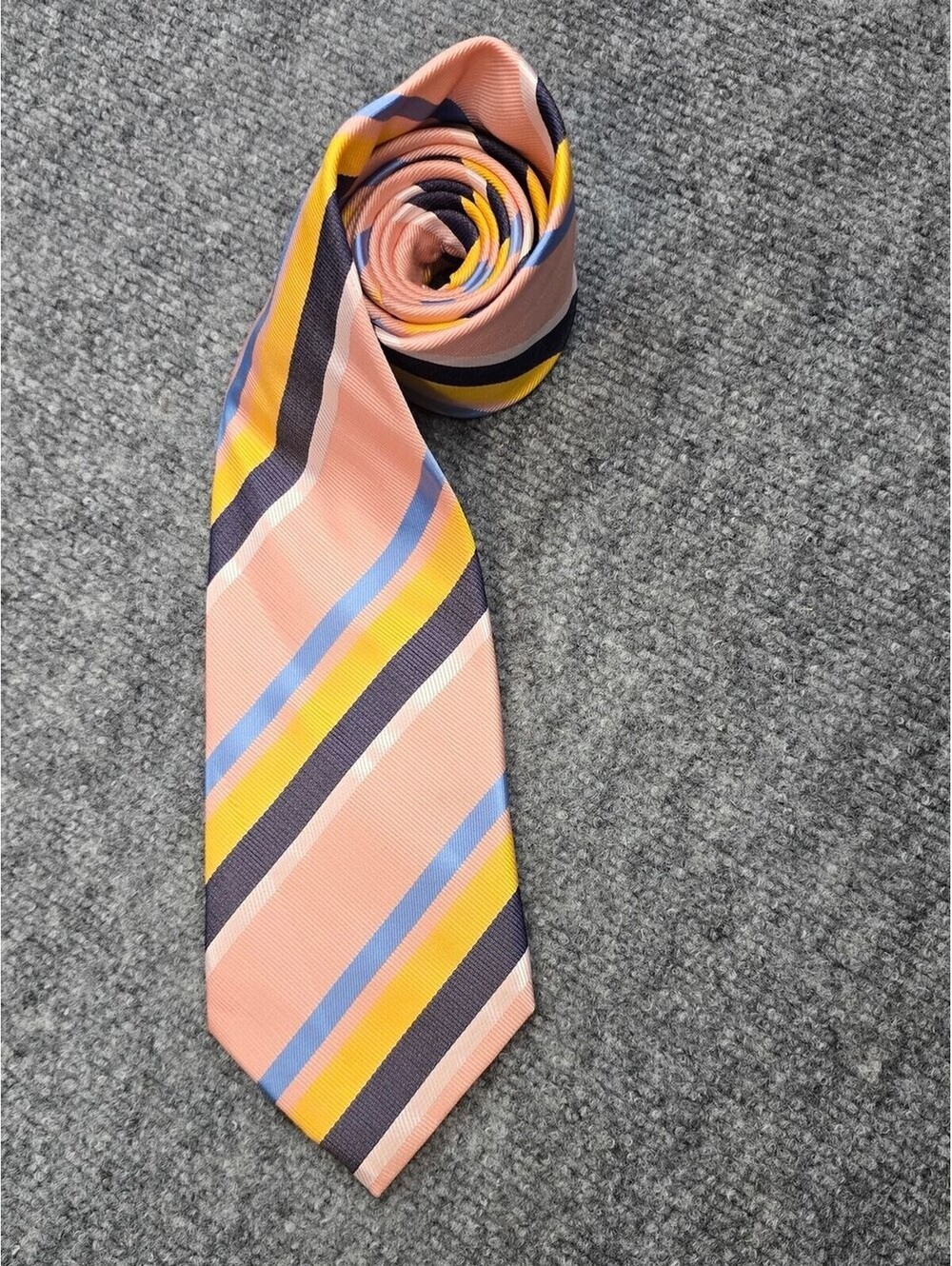 Antica Seteria Italiana Mens Tie Pink Blue Yellow Stripe Italian Necktie
